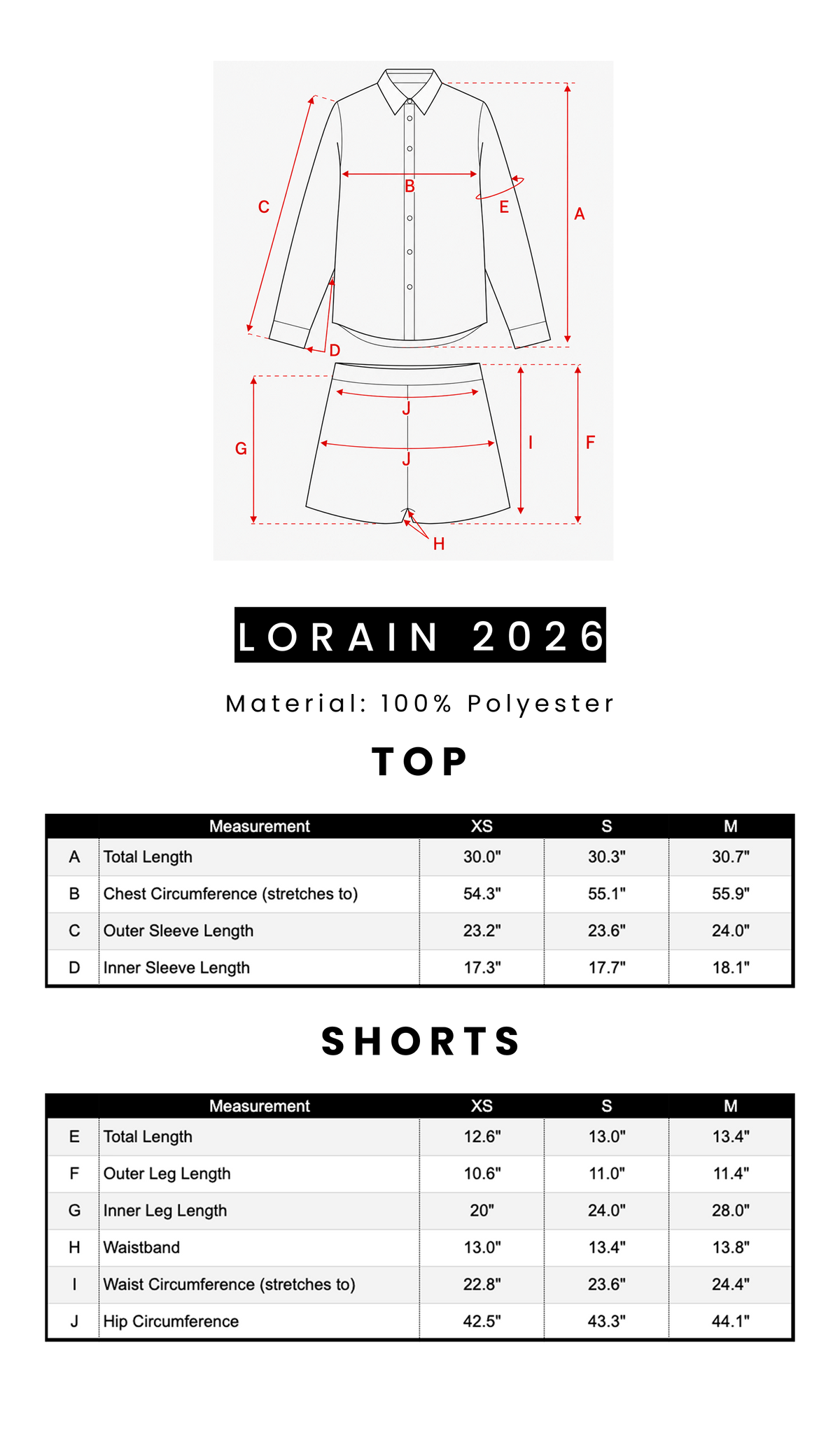 lorain size chart